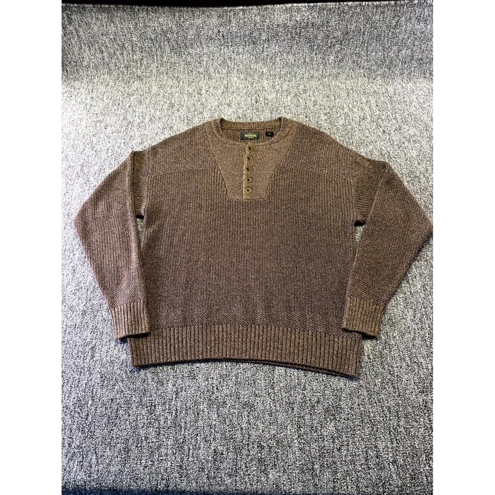 Redhead Henley Sweater Mens Large Brown Cotton Ribbed Tight Knit Warm Winter